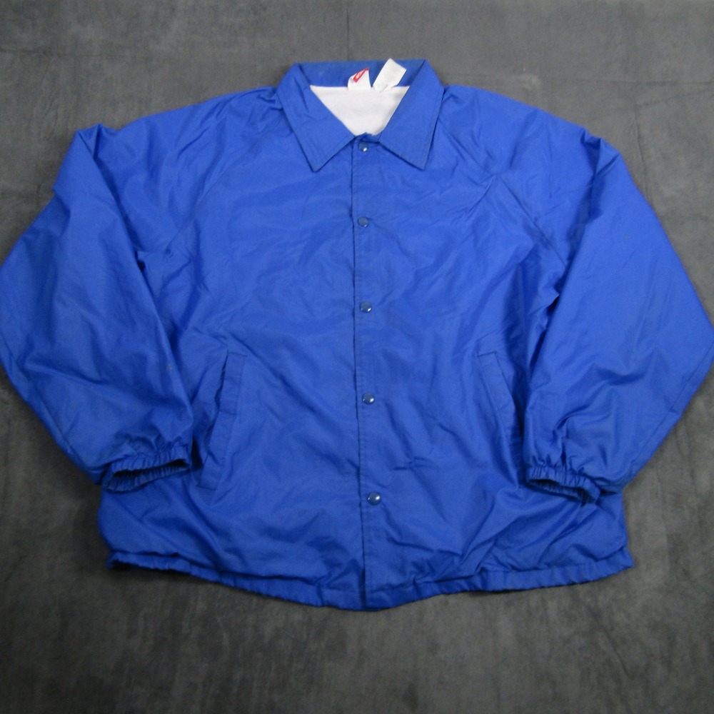 Athletic Works Coaches Jacket Mens XL Blue Snap Front Lined Nylon Windbreaker